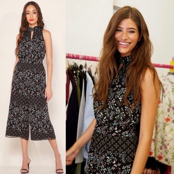 NWT‎ TED BAKER 70s Floral Halter Ruffle Neck Sleeveless Crop Wide Leg Jumpsuit 6 - Picture 2 of 16